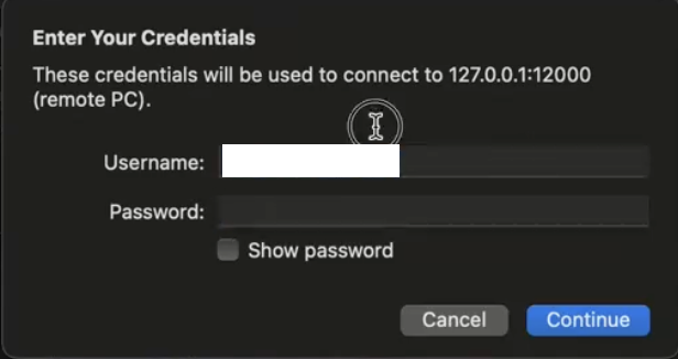 enter credentials